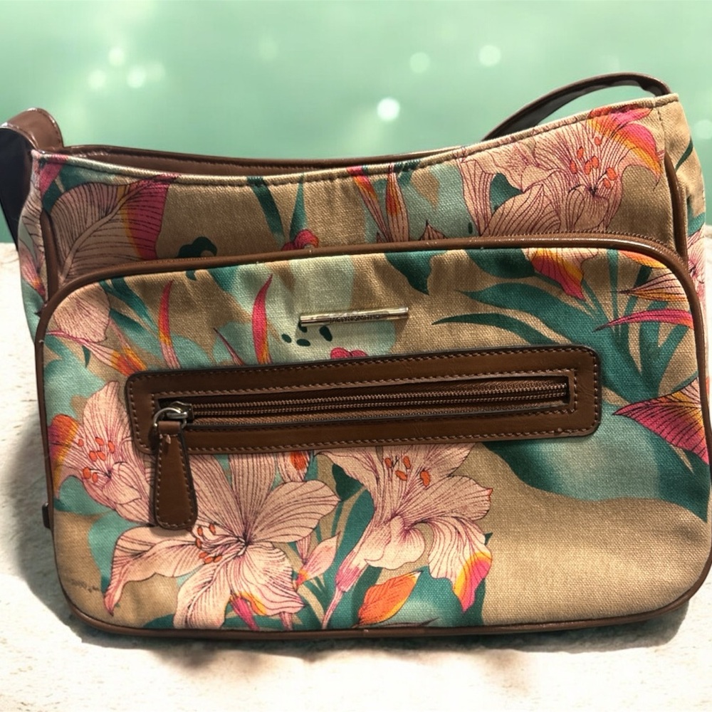 Jaclyn Smith Floral Shoulder Bag with Brown Accents